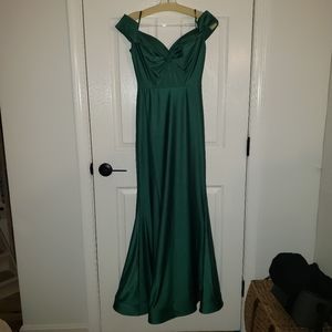 Dark green, off the shoulder prom dress. Size 4